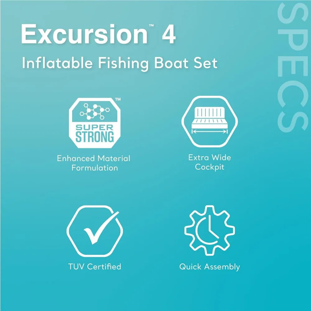 Excursion Inflatable Boat Series: Deluxe 54in Boat Oars and High-Output Pump