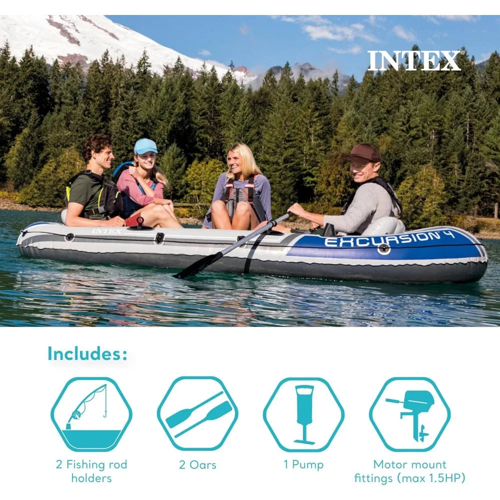 Excursion Inflatable Boat Series: Deluxe 54in Boat Oars and High-Output Pump