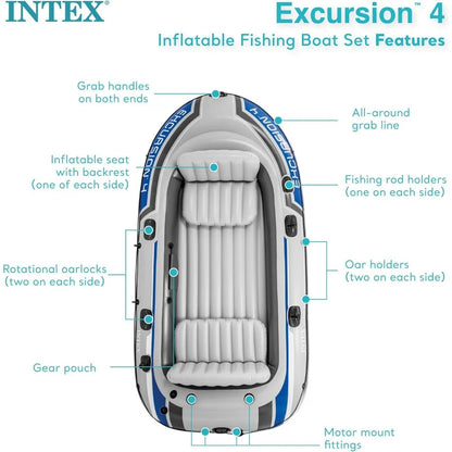 Excursion Inflatable Boat Series: Deluxe 54in Boat Oars and High-Output Pump