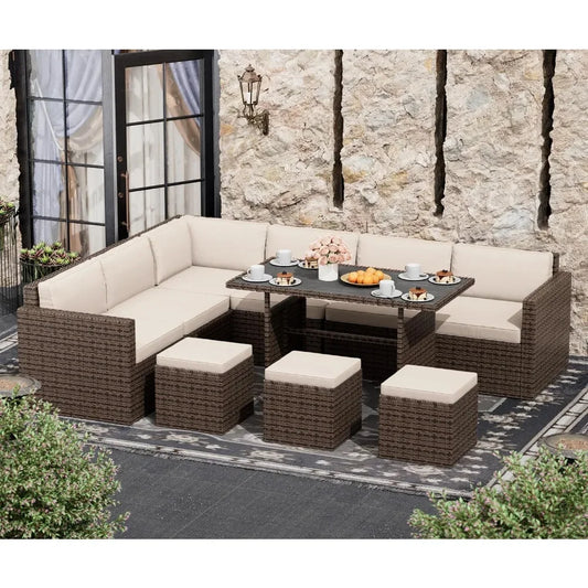 7 piece sectional sofa with cushions and table