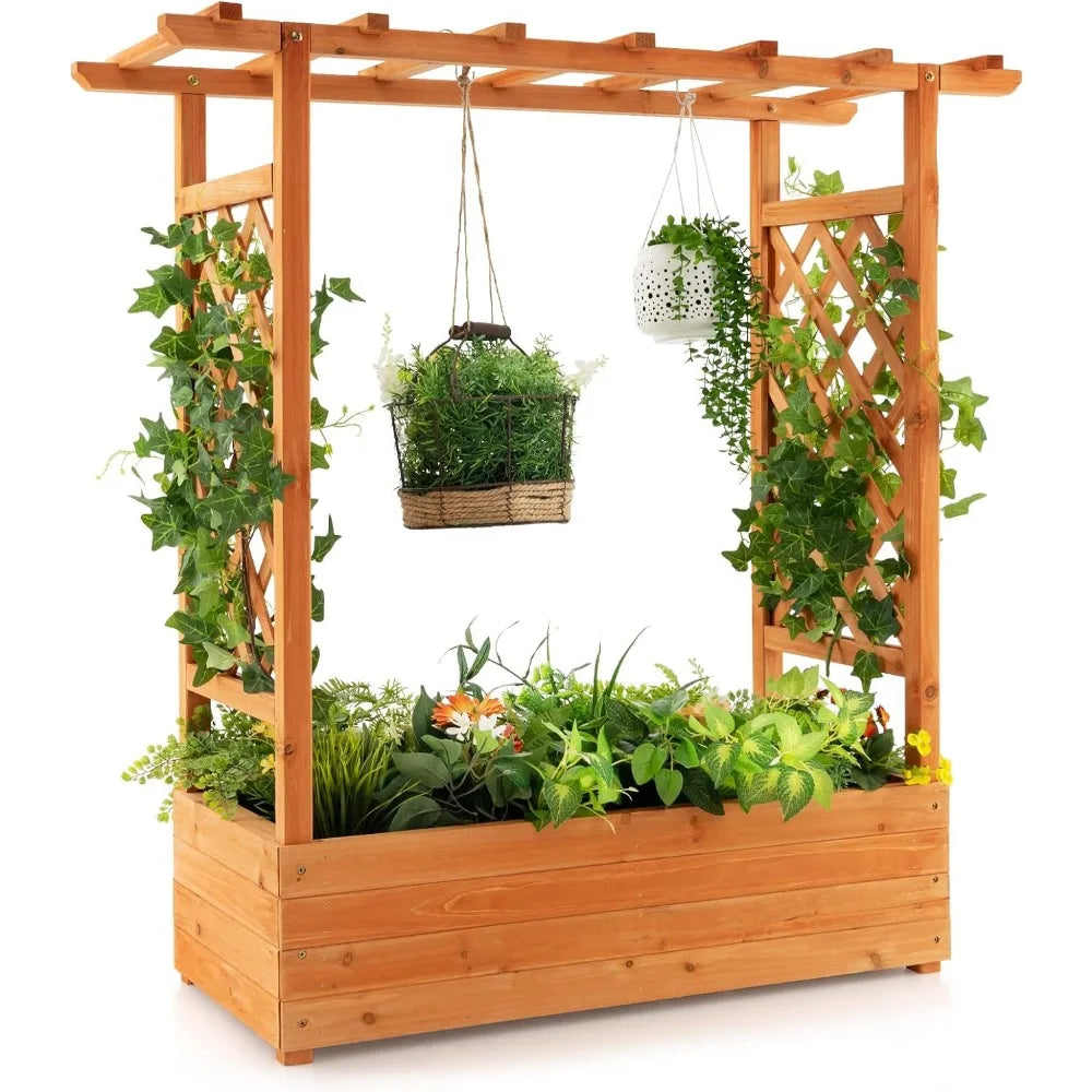 wood planter box with hanging roof