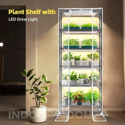 plant shelf with led grow light and thermometer