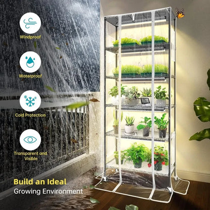 plant shelf with led grow light and thermometer