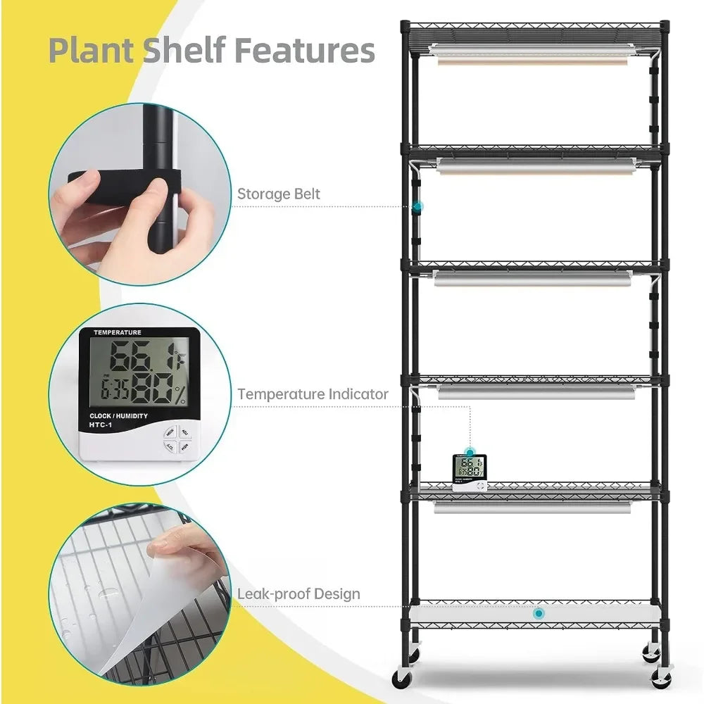 plant shelf with led grow light and thermometer