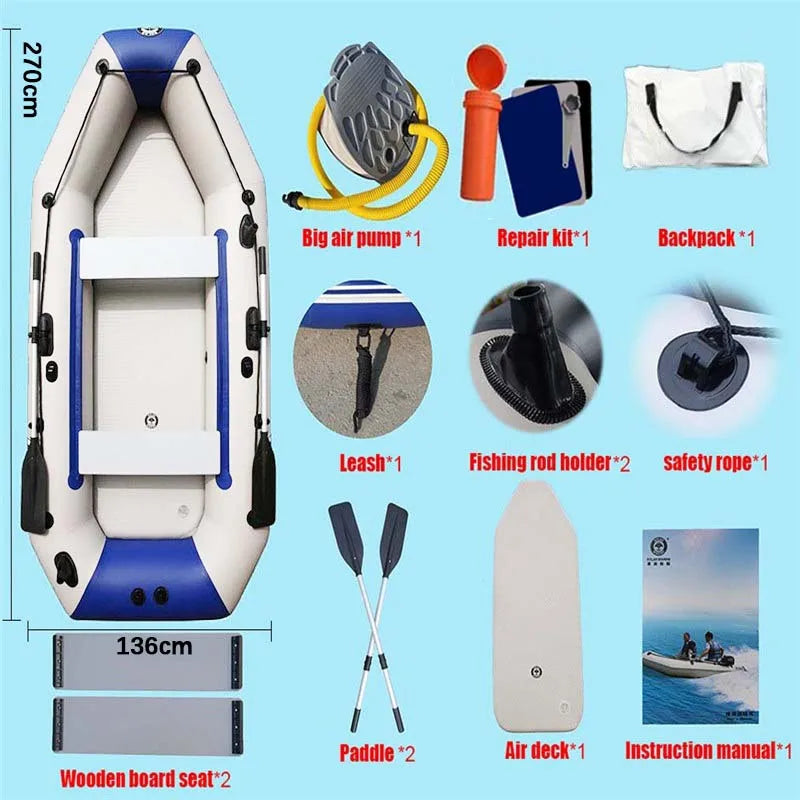 4 Person PVC Inflatable Boat Fishing Kayak Thick And Wear-resistant Canoe Air Mat Floor With All Accessories