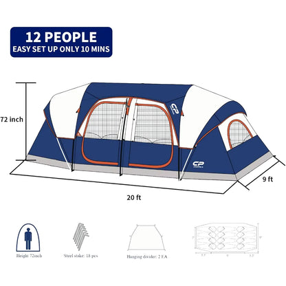 12 Person , 2 Room Family Cabin Tent