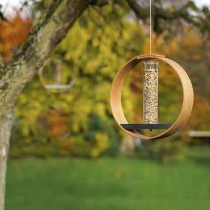 wooden circular hanging bird feeder