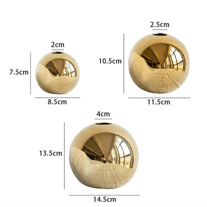 golden ceramic round ball vase